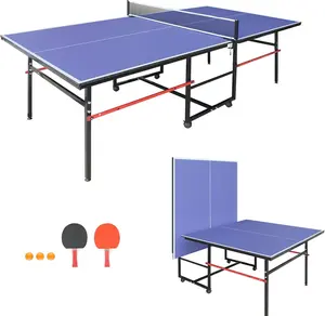 【Christmas Gift】8FT Portable Table Tennis Tables– Professional Outdoor Ping Pong Table Game with Net, 2 Paddles and 3 Balls for Christmas New Year Holiday Season Gifts- Single Player Playback Mode -Quick Assembly