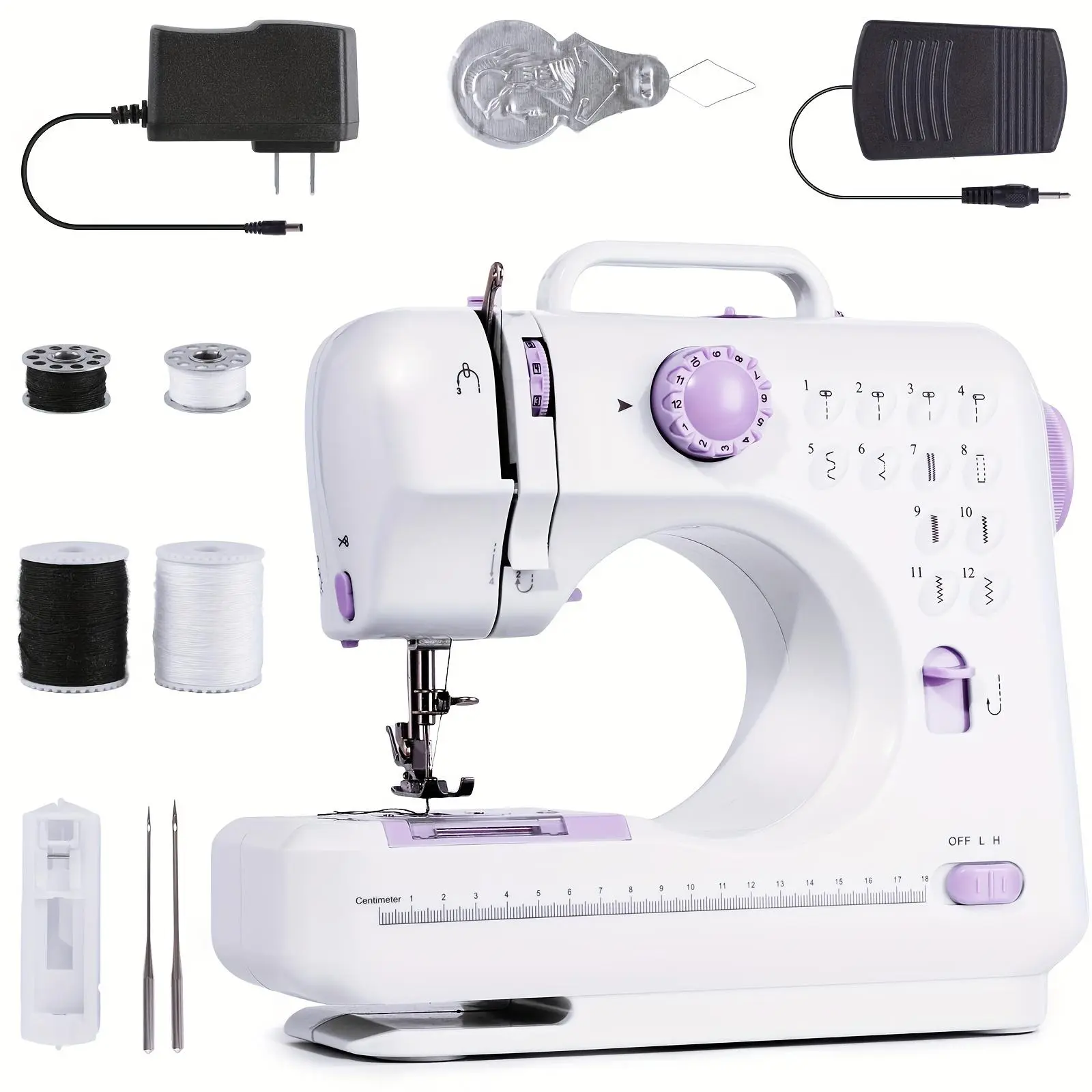 Portable Electric Sewing Machine, Mini Portable Sewing Machine with 12 Built-in Stitch Patterns, Adjustable Speed Sewing Machine for Home, School, and Toy Sewing Projects, Sewing Supplies Crafts