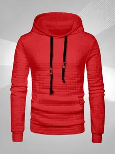 Men's Waffle Texture Hoodie, Fashion Streetwear Style, Soft Casual Long Sleeve Pullover, Unisex Holiday Party Wear