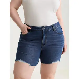 【Summer Turn-Up】BlOOMCHIC plus size Stretchy Raw Cut Hem Skinny-Fit Denim Shorts [M-6X] 2026 Summer Pick for Mother's Day