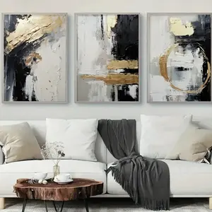 3pcs Modern Minimalist Abstract Art Paintings with Wooden Frame, Silver Gold Blue Textured Wall Decorations for Living Room & Home Decoration, Artwork