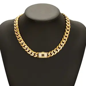 [New] 14K gold-plated 14mm Cuban Miami style Necklace/Bracelet, electroplated with waterproof and rust-proof technology. The best gift for your family, suitable for leisure, business, entertainment and other occasions.Valentine's Day gift