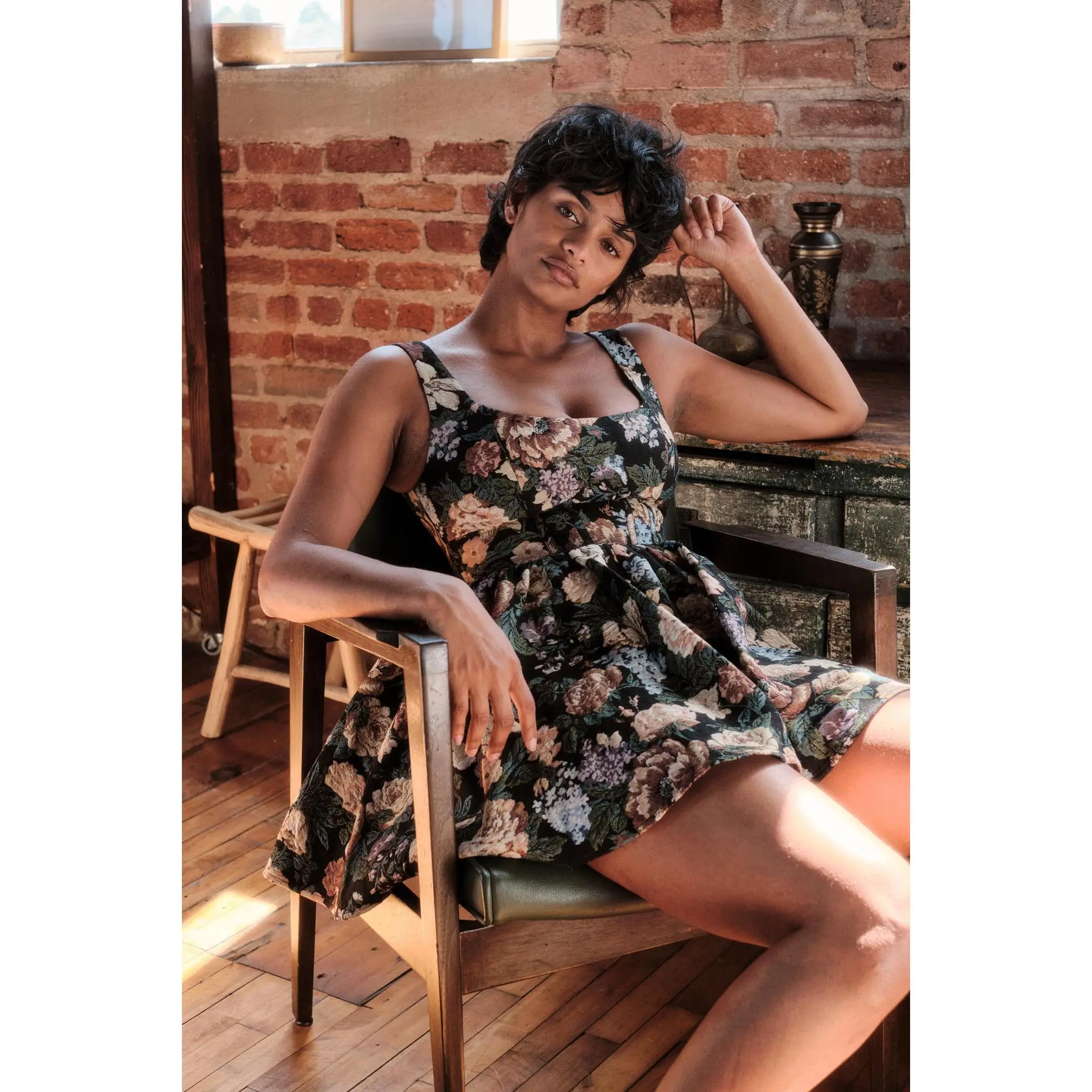 Weaving Blooms Floral Tapestry Corset Romper Dress