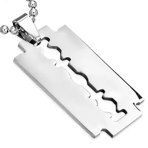 Stainless Steel Silver-Tone Razor Blade Pendant Necklace