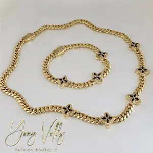 6MM Chain & Bracelet Set Black Detail – 18” Chain & 7” Bracelet
