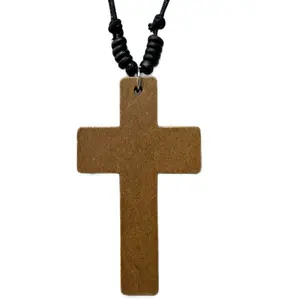 Brown Wooden Cross Necklace - Adjustable 16-30in Double Strand Cord Handcrafted Artisanal Pendant for Men Women Spiritual Gift Christian Symbol Hope Redemption