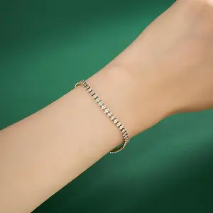 OUFER Body Jewelry Link-Style Cubic Zirconia Bracelet - Oval-Cut Sparkle Row Design, Non-Tarnish Fashion Accessory for Daily Wear, Bracelets