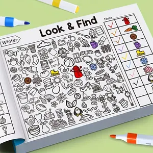 26-year-old model - Children's interactive hidden object book - Observation and searching activity book, featuring visual search exercises, concentration games, classroom activities, back-to-school supplies, School study supplies, and Christmas gifts