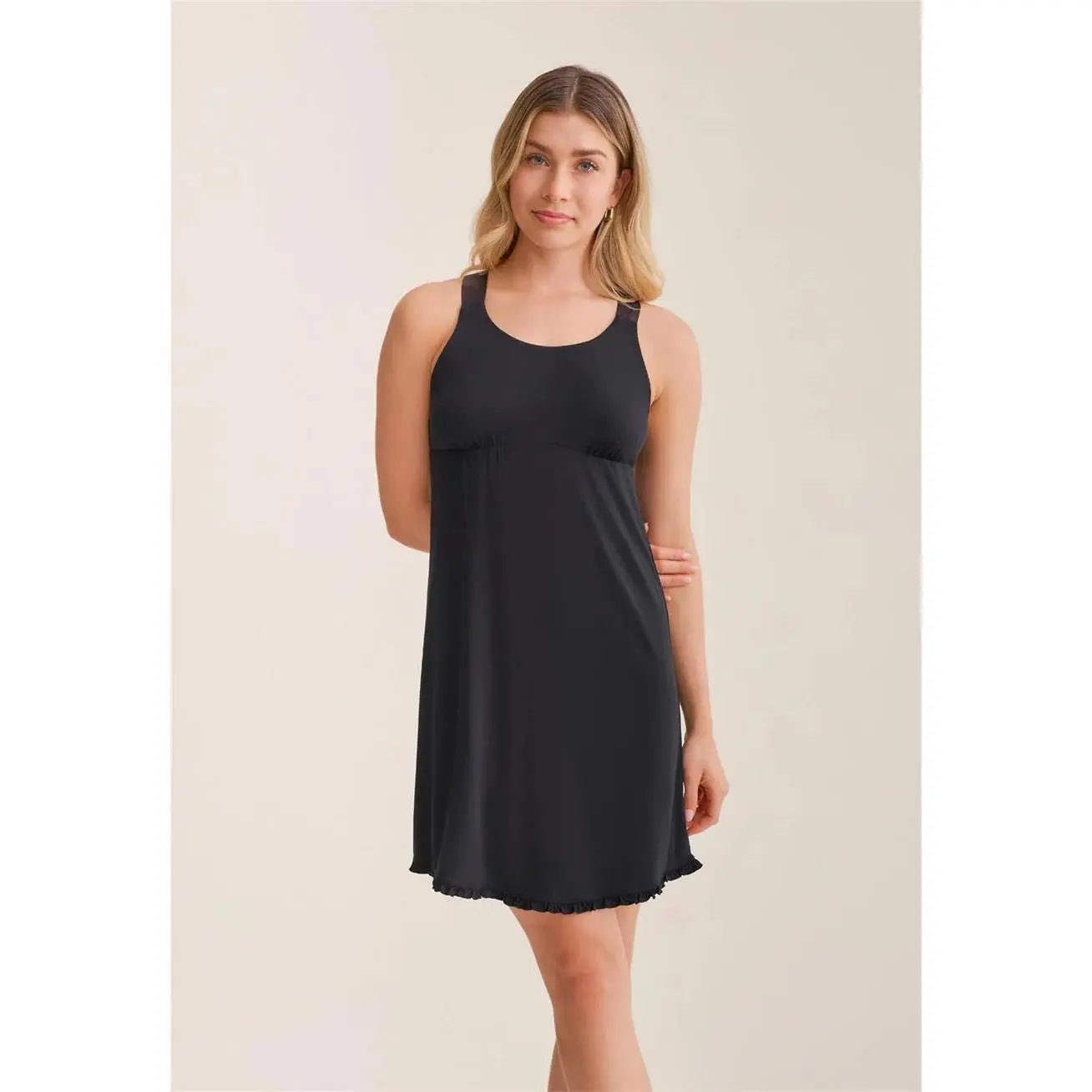 Women's Soft TENCEL Modal Racerback Nightgown - Nightwear with Satin Straps, Ruffle Hem, Built-in Shelf Bra, Loungewear Nightdresses, Fabric