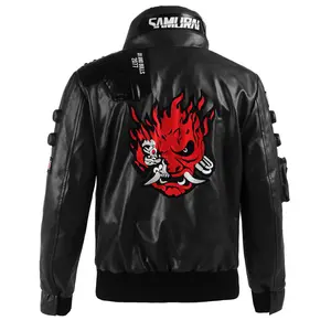 Ox and Bulls Handmade  V's  Black Jacket 2077 David Cosplay Costume Casual Vegan Leather Jacket Menswear Zipper Coats  Personalized Shirt Underwear Tops Bulls Cyberpunk Clothes Pockets