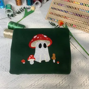 Embroidered Halloween Ghost Sweatshirt,Cute Mushroom Ghost Sweatshirt,Mushrooms Embroidered Hoodie,Spooky Season Gifts,Halloween Gift