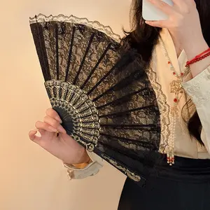 Elegant White Lace Fan with Intricate Floral Design - Double-Sided Plastic Wedding & Cosplay Decor, Ideal for Home & Party Decorations, Party Accessory | Lace Covered Fan | Detailed Lacework, Lace Fan Decor, Hand Fan