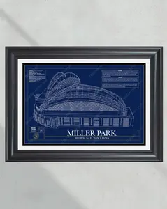 Milwaukee Brewers Miller Park Stadium Ballpark Blueprint Baseball Wall Art