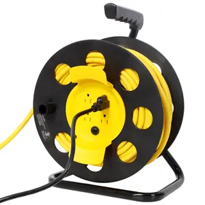 100FT Length Cable Heavy Duty Retractable Extension Cord Reel,12AWG,12A, with 4pcs Outlets and Dust Cover,Portable Handle and Safety Overload Circuit Breaker, UL certificate