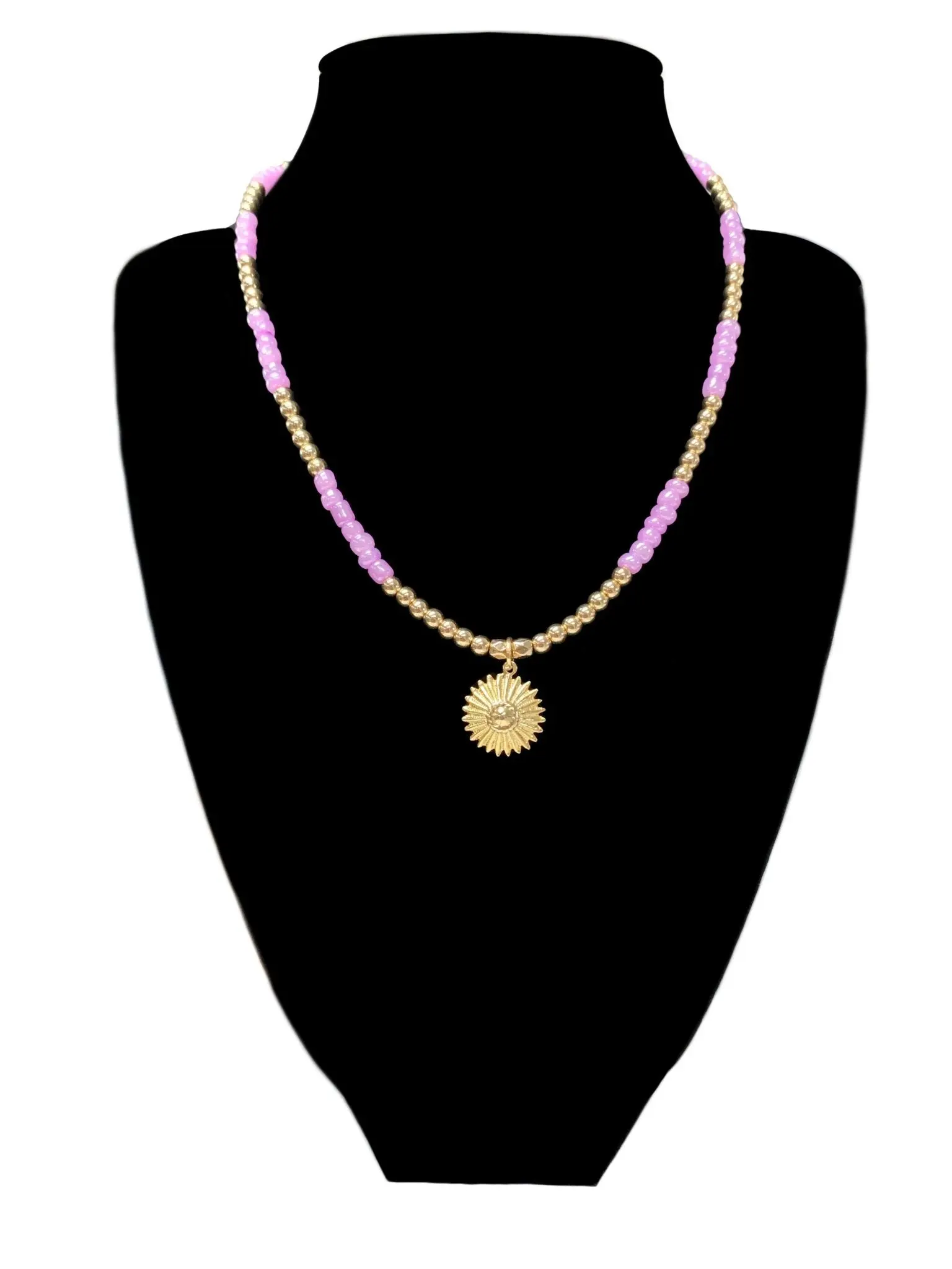 Alba Handmade Expandable Beaded Necklace with a Sun Pendant