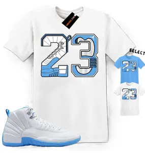 No 23 Unisex Graphic T-Shirts To Match Sneakers 12s White and University Blue, 12 Melo University Blue Outfit, Top Tshirt