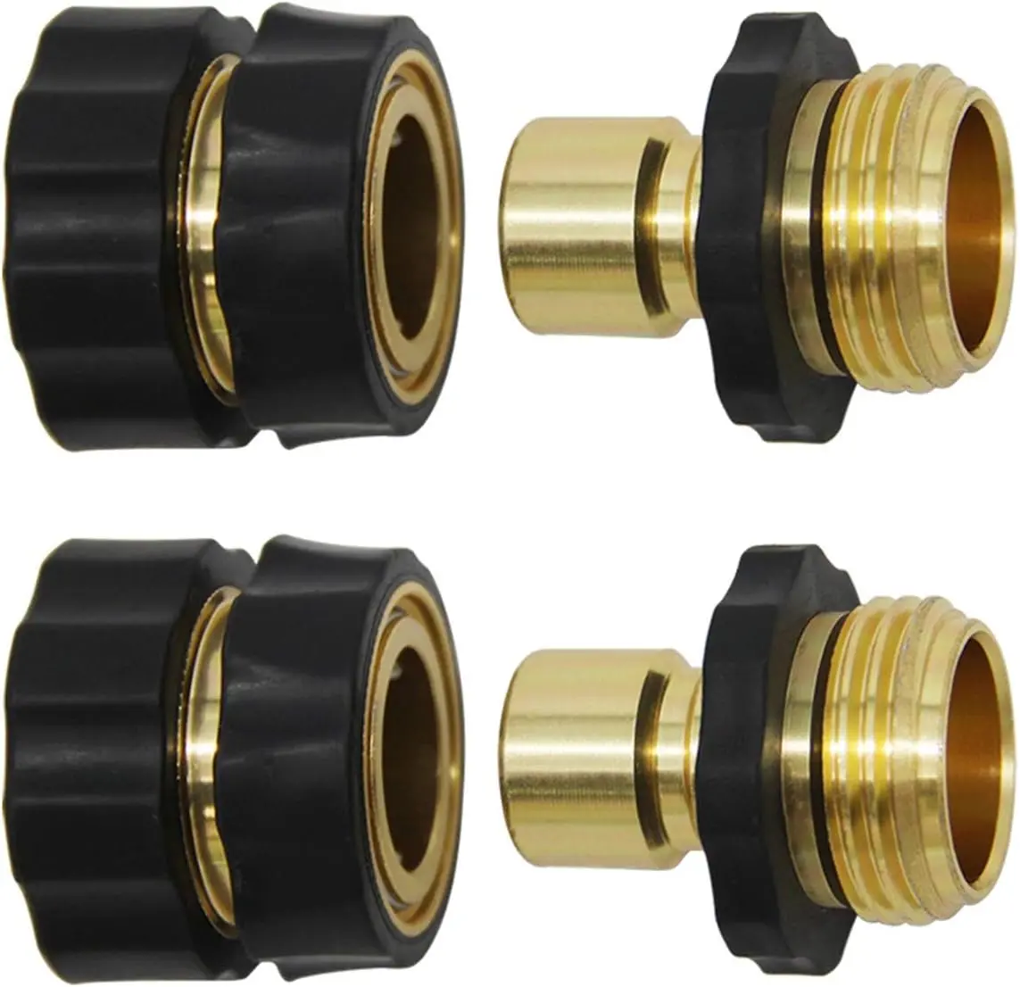3/4 Inch Garden Hose Fitting Quick Connector Male and Female Set with Extra Rubber Washers, 2 Set, Garden Hose Connectors, Two Piece Sets
