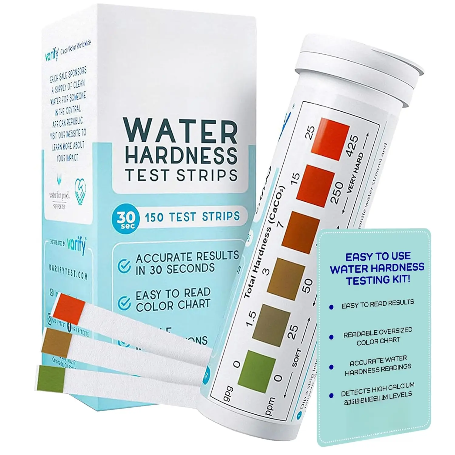 Water Hardness Test Kit - Water Testing Kit for , Drinking, Well, , Swimming Pool, Softener, Dishwasher & More - Hard Water Test Strips for Calcium, Magnesium etc (0-425 pmm, 150 Strips)