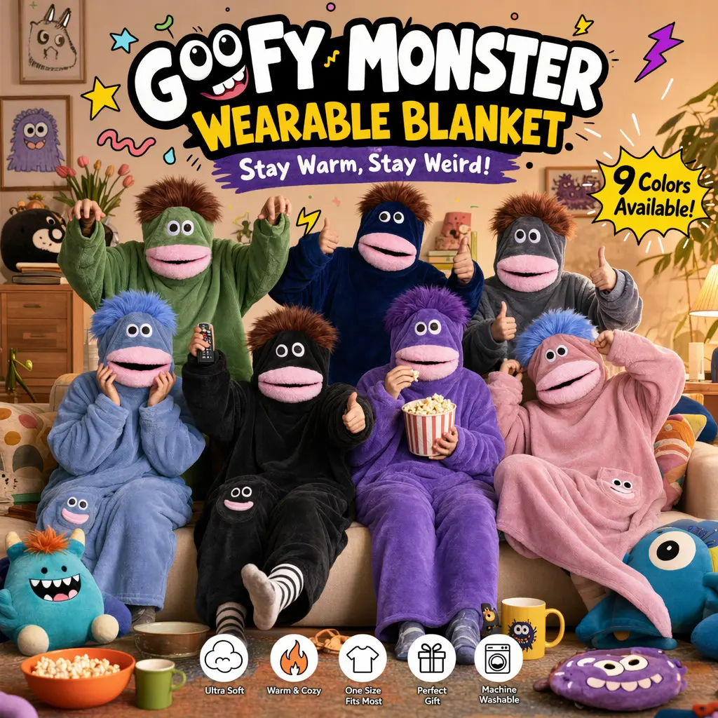 Goofy Monster Wearable Blanket, Funny Plush Hooded Blanket Hoodie, Soft Sherpa Fleece Oversized Blanket Sweatshirt, Cozy Animal Loungewear for Adults, Warm Winter Home Blanket Gift