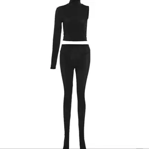 2 piece mock neck body suit Black