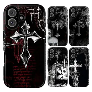 Dark Gothic Cross Phone Case – Grunge Aesthetic Skull & Cyber Y2K Design, Edgy Emo Alt Style, Punk Rock Metal Art, Vintage Horror Streetwear, Gift for Men Women Cover for iPhone 17 Pro Max 16 15 14 Plus & Samsung Galaxy S25 S24 S23 S22 S21 Ultra