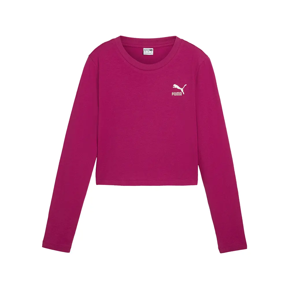 PUMA Womens Classics Baby Crew Neck Long Sleeve Casual Tops Casual - Purple