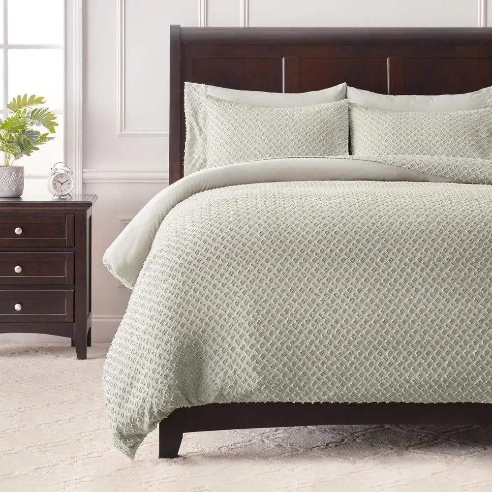 Chanasya Clipped Tufted Textured Boho Duvet Cover Set - Comfy, Decorative, Textured Bedding Set - 2-Piece, Zipper-Closure, Sage Twin Size