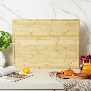 30" x 20" Extra Large Bamboo Cutting Board, Reversible Curved Butcher Block with Deep Juice Groove, Kitchen Chopping Board and Serving Tray for Meat, Cheese