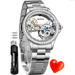OLEVS Watch OLEVS Automatic Watch for Women Self Winding Ladies Diamond Wrist Watch Luxury Dress Rose Gold Ceramic Watch for Women Love Heart Date