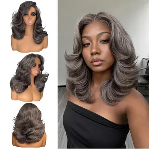 [Choppy Layers] Detroit Layers Summer Vibe Beginher Hair 18 inches Heat Resistance 200% Density Butterfly Cut Middle Part 4x4x1 T-Part Lace Synthetic Wear Go Beginner Pre Cut Glueless Wig Ash Brown Gray summerwins