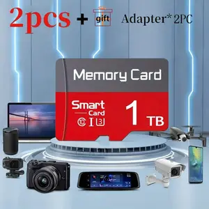 2-Pack × 1TB Micro SD card (Micro TF), SD card, adapter compatible smartphones/cameras, Mini SD card photo storage, smartphone storage space - suitable for most devices micro tf sd storage surveillance system sd adapter