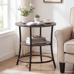 Round Side Table, 2-Tier End Table, Nightstand with Steel Frame, Spacious Top, for Small Spaces, Living Room, Bedroom