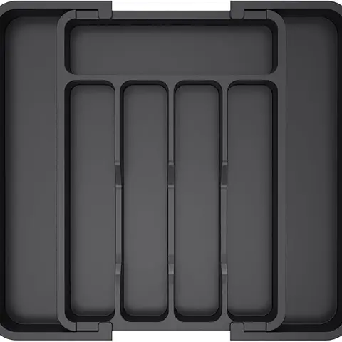 Silverware Drawer Organizer, Expandable Utensil Tray for Kitchen, BPA Free Flatware and Cutlery Holder, Adjustable Plastic Storage for Spoons Forks Knives, 8.5"-14.1" x 12.1", Black