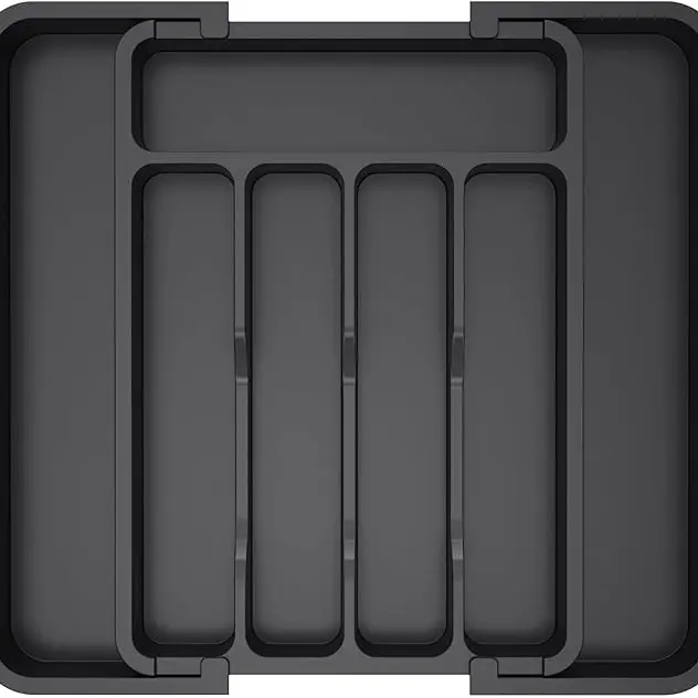 Silverware Drawer Organizer, Expandable Utensil Tray for Kitchen, BPA Free Flatware and Cutlery Holder, Adjustable Plastic Storage for Spoons Forks Knives, 8.5"-14.1" x 12.1", Black