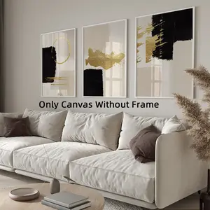3Pcs/Set Optinal Frame Black and Gold Canvas Poster, Abstract Art, Modern Abstract Design, Neutral Wall Art, Wood Wall Art, Modern Artwork Wall Painting, Unframed Painting For Gift, Living Room, Bedroom, Office, Bathroom, Home And Dormitory Decoration