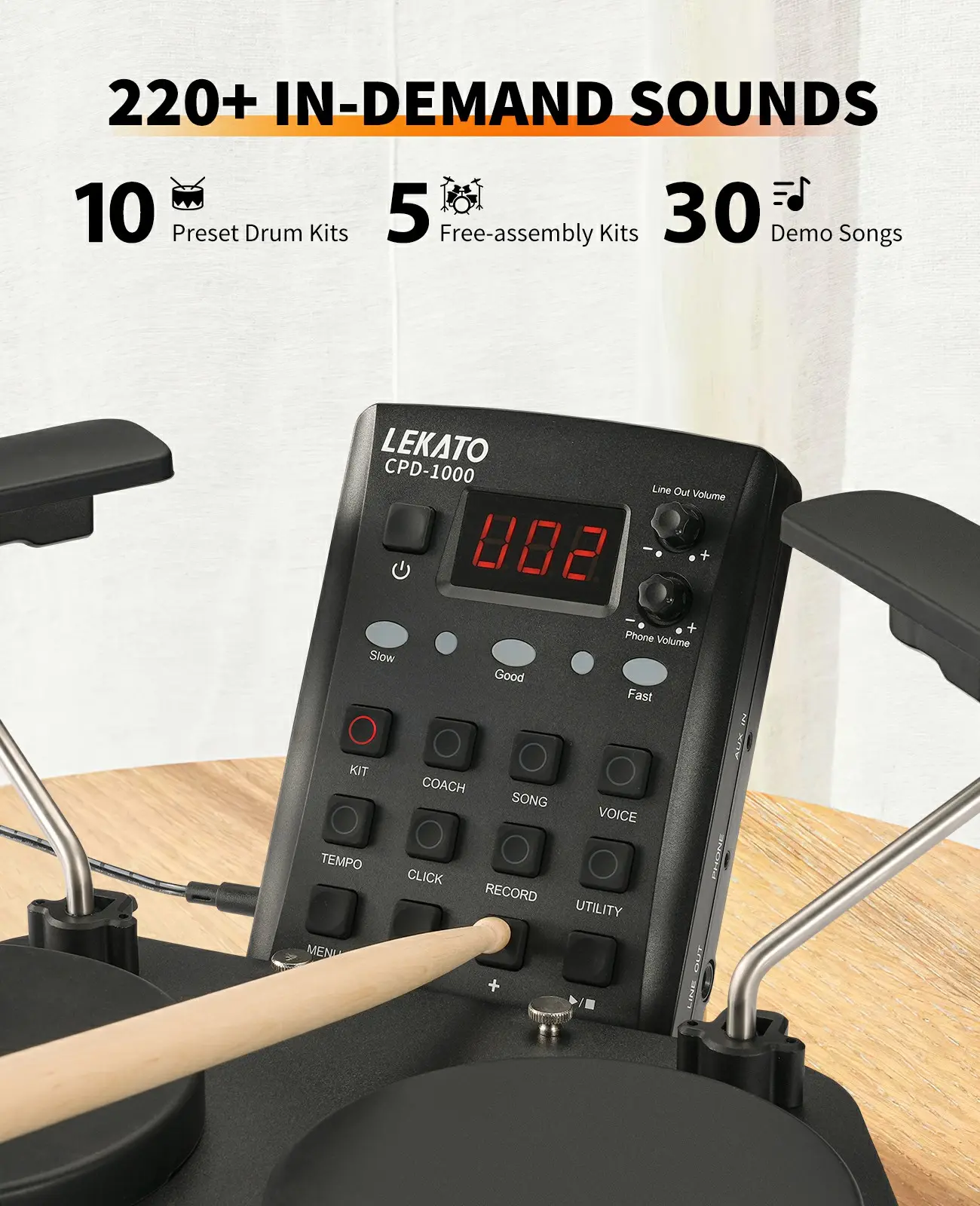 LEKATO CPD-1000 Electronic Drum Set, Portable Electric Drum Set 