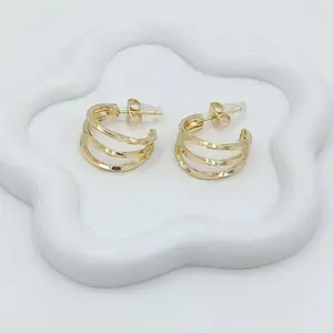 Yordy Triple Circle-Shaped Slopes 14K Gold Plated Hoop Earrings High Quality 20mm 25mm 30mm 35mm Variants Elegant Design