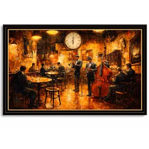 Vintage Bar Music Poster, Warm Golden Jazz Club Painting Wall Art, Living Room or Bar Decor, Perfect Birthday Gift for Lover, Anniversary or Housewarming Present