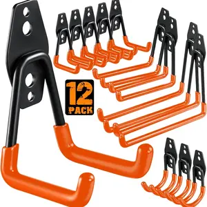 12pcs Heavy Duty Garage Hooks, Double Metal Wall-Mounted Tool Holders for Organizing Power Tools, Ladders, Bulk Items, Space-Saving Storage for Ladders, Bikes, Tools & Sports Equipmen, Yard Tool Rack