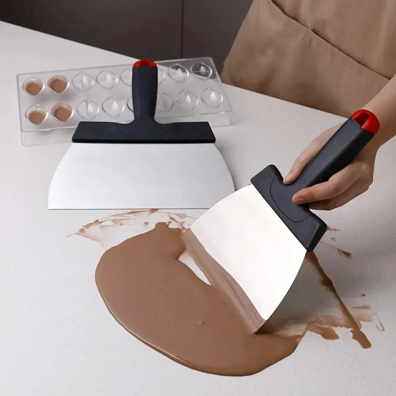 [Stainless Steel Spatula] 1pc Professional Stainless Steel Chocolate Spatula - Comfort Grip Handle for Kitchen Baking Tools, Chocolate Tempering And Smoothing