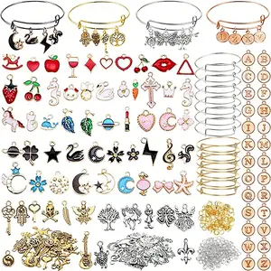 536 Expandable Bracelet Making Kits, Including 20 Adjustable Bracelets, 116 Pendant Charms, And 400 Opening Rings, For Holiday Jewelry Making Bracelets, Necklaces, Earrings, Halloween Gifts