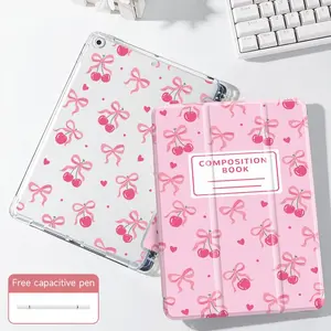 Cute Cherry Pattern Tablet Case with Pen Slot, Foldable Tablet Protective Cover, Tablet Accessories, Tablet Casing Compatible with iPad