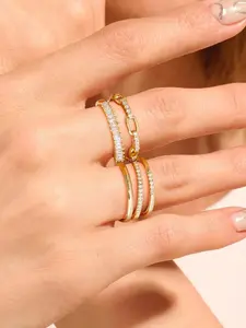 FREDDIE 5Pcs/Set 18K Gold Plated Stackable Gold Rings For Women Set Dainty Cubic Zirconia Thumb Rings Thin Eternity Engagement Rings