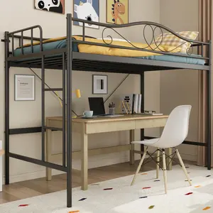 Black Twin Loft Bed with Adjustable Ladder & Full Safety Guardrail,Loft Bed Twin Heavy-Duty Metal Frame 400 Lbs Weight Capacity,Space Saving,No Box Spring Needed & Noise Free
