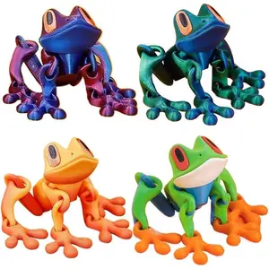 4PCS 3D Printed Magnetic Articulated Frog Toy Night Light, Realistic Jumping Poseable Decor, Glow Animal Magnet for Metal Surfaces