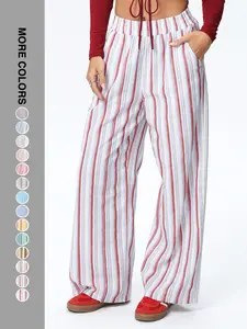 Women's Striped Print Pants, Casual Comfy Elastic Waist Trousers for Outdoor Wear, Ladies Bottoms for All Seasons