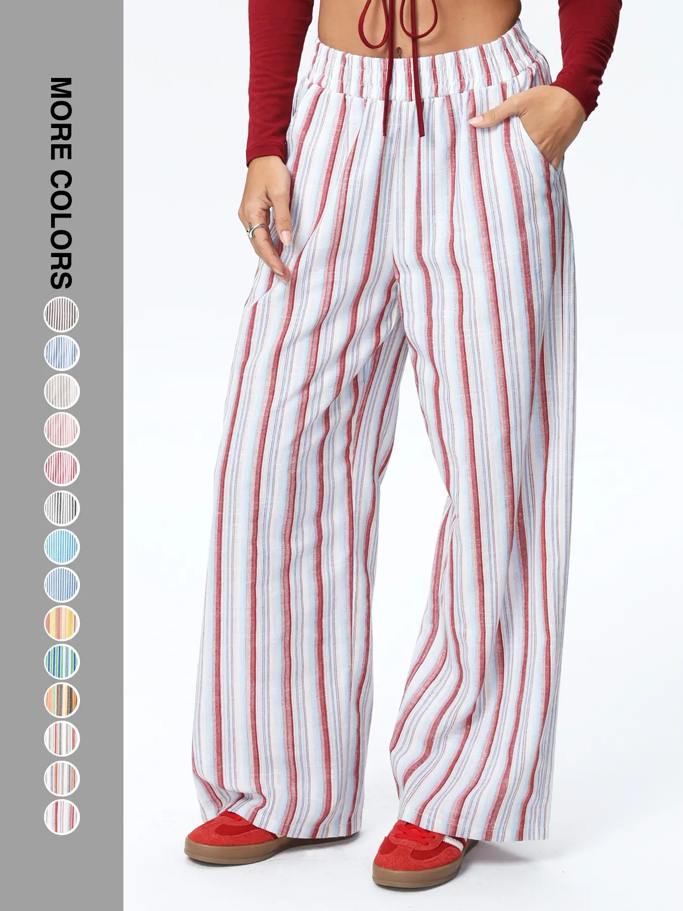 Women's Striped Print Pants, Casual Comfy Elastic Waist Trousers for Outdoor Wear, Ladies Bottoms for All Seasons