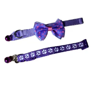 Decorated Bell and Bow Collars for Cats or Small Dogs - Mixed Design, Set of 2 cat stuff blue green dog collar