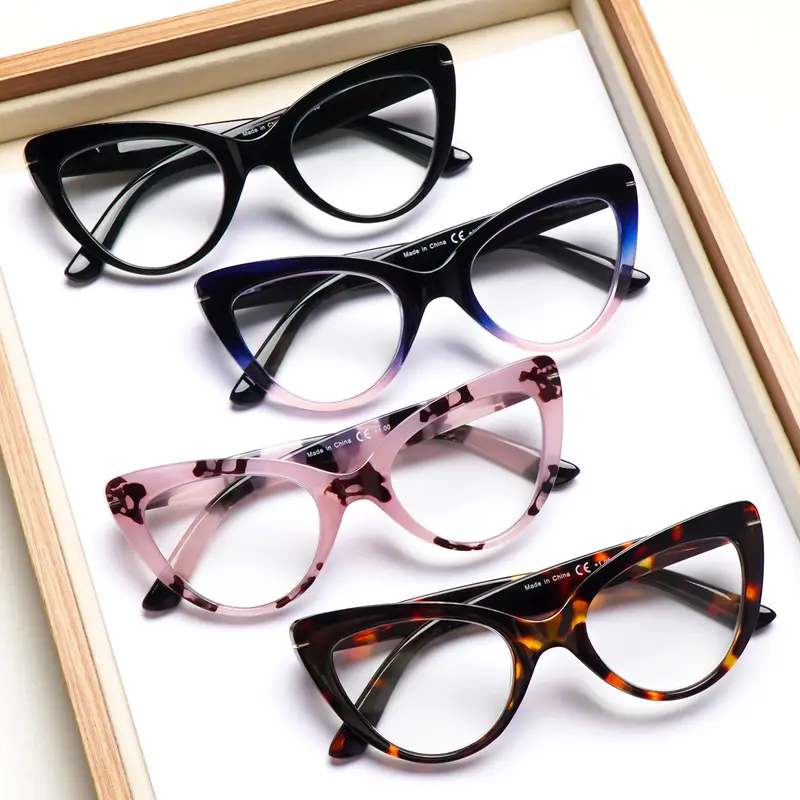 4-Piece Cat-Eye Style Anti-Blue Light Reading Glasses For Women Solid-Color Gradient Retro-Print Frames Stylish Vintage Versatile Accessory Spring Hinges For Comfortable Fit On All Face Shapes Ideal For Daily Wear, Outings, And Work Perfect Holiday Gift