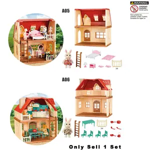 1/12 Scale Dollhouse Toy Set, Miniature Two-Story Villa, Forest Animal Family Scene, Ideal Birthday Gift for Kids Aged 3+
